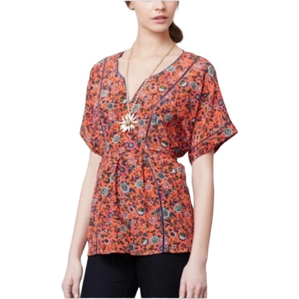 Maeve Anthropologie Silk Floral Kimono Top